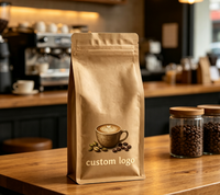 Sachet de café recyclable personnalisé avec logo, finition mate, fond carré, valve, fermeture éclair refermable, poignée longue, pour grains de café torréfiés