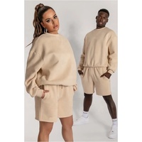 Fabricant de vêtements OEM 2026 – Ensemble de survêtement unisexe à col rond brodé avec logo personnalisé, vente en gros, deux pièces (sweat-shirt et short)