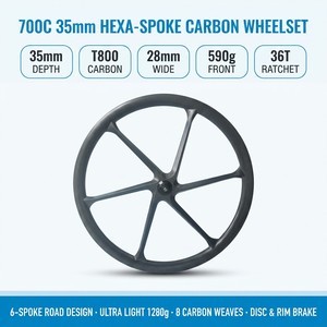ล้อจักรยานคาร์บอน 700C ดิสก์เบรก แบบ Clincher 6 ก้าน กว้าง 28 มม. แบบ <span class=keywords><strong>Tubeless</strong></span> 35 มม. - Product Image 1