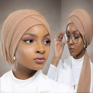 Turban hijab en coton tricoté solide, croisé sur le devant, extensible, pour femmes musulmanes, à porter toute l'année - Product Image 2