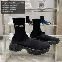 Chaussures de luxe pour femmes, bottines chaussettes de marche en maille côtelée élastique de haute qualité, entièrement noires