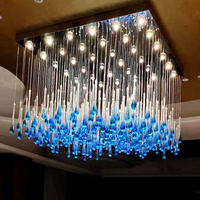 Lustre en verre soufflé multicolore fait main sur mesure pour hall d'hôtel, villa moderne, salon, plafond, verre bleu, LED