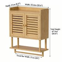 Étagère murale flottante 3-en-1 en bambou pour salle de bain avec barre de suspension pour épices de cuisine et produits de buanderie