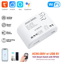 Interrupteur intelligent WiFi Tuya 1CH, relais intelligent, télécommande RF433, AC85-250V 10A 2200W, compatible avec Alexa Google Home PST-TYAC-1CH
