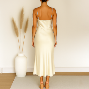 <span class=keywords><strong>Robe</strong></span> longue élégante <span class=keywords><strong>blanche</strong></span> en satin sans dos pour femme - Product Image 2