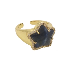 Anillo de Moda Popular Chapado en Oro con Diseño Innovador de Piedra Natural en Forma de Estrella, Anillos de Cobre Sencillos para Mujer, Joyería al por Mayor - Product Image 4