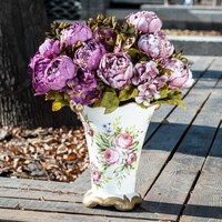 Vente chaude Bouquet De Pivoine Européenne 13 Têtes Pivoines Fleur Artificielle Décor De Mariage Soie Real Touch Grandes Pivoines Rouges