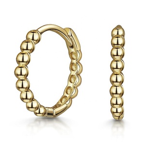 S925 Plata esterlina 14K Oro Boho Beaded Medium Huggie Hoop Earring - Product Image 1