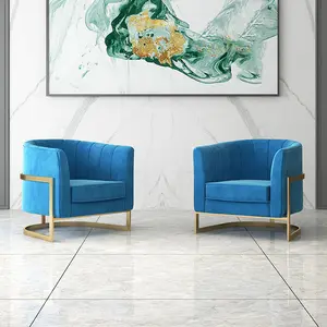 Golden Accent veludo cadeira aço inoxidável poltrona Frame conjuntos para casa café hotel sala de mobiliário