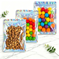 Sacs d'emballage en plastique PET/PE réutilisables en gros, sacs refermables transparents holographiques Mylar à fermeture éclair pour accessoires et aliments