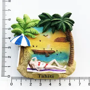 Tahiti Tourist souvenirs Refrigerator Magnet Beach Coconut tree turtle 3d resin painted crafts