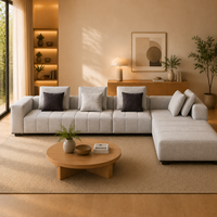 Canapé modulaire en forme de L en tissu gris clair écologique moderne avec chaise longue rembourrée en éponge pour appartement et hôtel