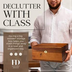 Büyük prim akasya ahşap saklama kutusu 11X8.5X5 inç güzel dekoratif menteşeli kapak ahşap el sanatları ahşap kutular duvar işaretleri - Product Image 6