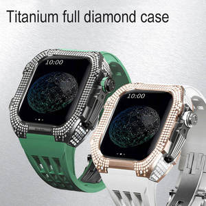 Kit de modificación de carcasa de lujo con marco de diamantes de <span class=keywords><strong>titanio</strong></span> para <span class=keywords><strong>Apple</strong></span> <span class=keywords><strong>Watch</strong></span> 8 7 6 5, <span class=keywords><strong>correa</strong></span> de goma de fluoruro pa - Product Image 2