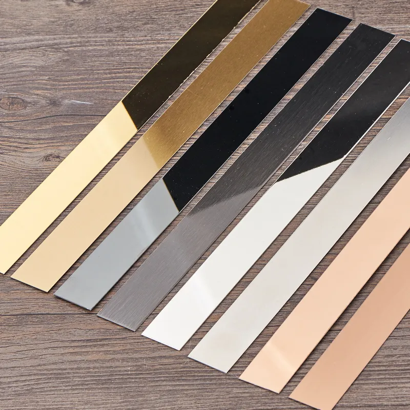 Flat Golden mirror tile trim Stainless Steel Decorative flat metal stainless steel trim strip for home decoration