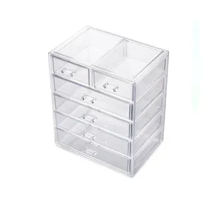 Clear Acrylic Cosmetic display makeup tray/nail polish display plastic 6 drawer acrylic makeup organizer for girls
