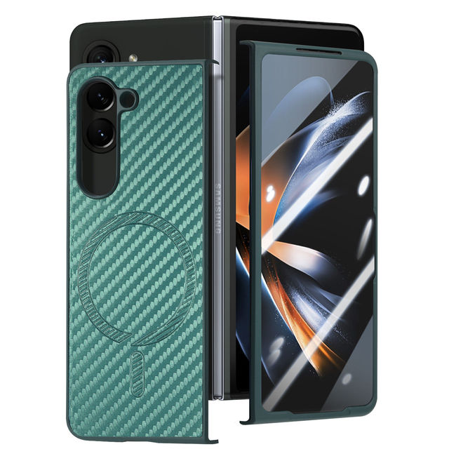 Carbon Fiber Pattern 2 in 1 Integrated Magnetic Shockproof Phone Screen Protector Case Cover for Galaxy Z Fold 6 5 4