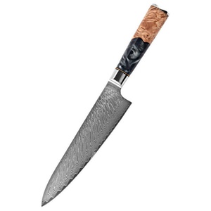 Cuchillo de Chef Ambidiestro de Acero Damasco Vg10 de 67 Capas, Pulido, Sostenible, Hoja de 9.8cm, Grosor de 3.0mm, Mango de Resina Negra - Product Image 1