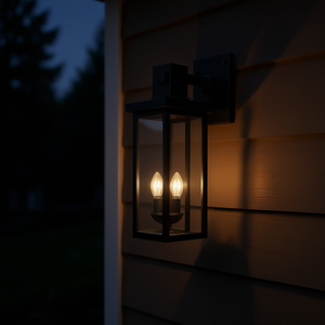 Lanterna da Parete per Esterni a 2 Luci, Vetro Trasparente, Nero Opaco, Sensore Crepuscolare, Luce per Portico in Lega di Alluminio, LED 2700K Bianco Caldo - Product Image 2