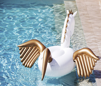 Nouveau Flotteur Gonflable Tendance en Forme de Paon Chevauchant un Cygne ou Canard Jaune pour Piscine – Vente Flash