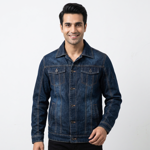 Outdoor Wear <b>Men</b> <b>Denim</b> <b>Jacket</b> Stand Collar Vintage Style Anti Wrinkle Windproof High Quality Custom Made - Product Image 1