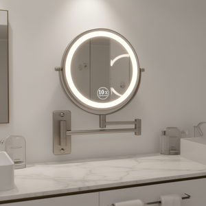 Miroir de maquillage rond mural DB de 8 pouces, grossissement 1x 10x, double face avec lumière LED, variateur d'intensité tactile - Product Image 2