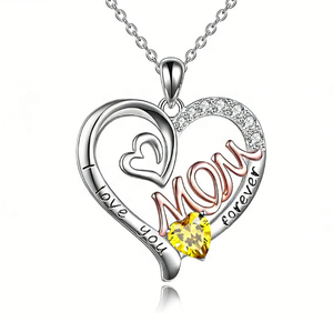 Collier Cœur Maman avec 12 Pierres de Naissance - Bijou Pendentif Personnalisé <span class=keywords><strong>Famille</strong></span> Mère - Acier Inoxydable Doré - Product Image 1
