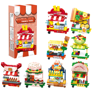 Set <span class=keywords><strong>de</strong></span> 8 Bloques <span class=keywords><strong>de</strong></span> Construcción <span class=keywords><strong>de</strong></span> Puestos <span class=keywords><strong>de</strong></span> Comida: Papas Fritas, Pizza, <span class=keywords><strong>Kebab</strong></span>, Ensalada, Hot Dog, Hamburguesa, Sushi, Taco, 94-107 Piezas, Juguete STEM, Regalo para Niños - Product Image 1