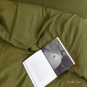 Olive Green 100% Linen OEKO-TEX Certified Duvet Cover Set <b>Queen</b>/King <b>Size</b> Soft Stonewashed Stitching Custom <b>Bedding</b> Buttons - Product Image 1