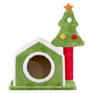 Db Soft Plush Christmas Cat House Indoor Pet Bed Cave With Tree Design For Cats Winter Holiday Decor Green Cartoon Style - Product Image 1
