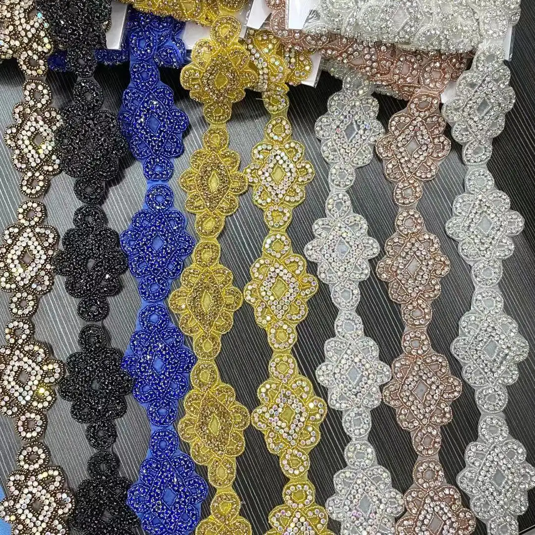 Ağır boncuk taklidi kemer trim, Deluxe rhinestone kuşak kemer, gelin kristal boncuk trim