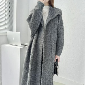 Manteau Long Élégant Femme Tricot Épais de Haute Qualité <span class=keywords><strong>Cardigan</strong></span> Col Revers Motif Uni Style Décontracté Vêtement d'Hiver - Product Image 6