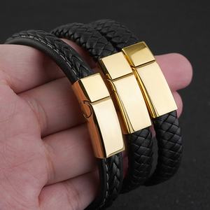 Pulsera de Cuero Negro con Cierre de Acero Inoxidable, Accesorios de Joyería para Hombre, Tienda Mayorista - Product Image 3