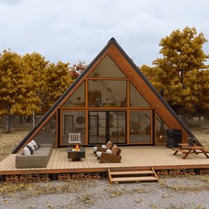 บ้านพักตากอากาศหรูหราสำเร็จรูปทรงสามเหลี่ยมแบบโมดูลาร์ โครงสร้างกระจก/ไม้ โครงเหล็ก - Product Image 2