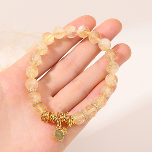 Jd Đá Quý Thời trang năng lượng pha lê hạt Strand đồ trang sức <span class=keywords><strong>Bangle</strong></span> 3A tự nhiên Citrine sỏi bị hỏng Bạc bầu Vòng đeo tay - Product Image 4