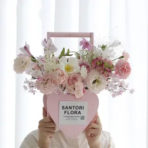 Boîte de fleurs en bois massif, coffret cadeau pour roses en forme de cœur, pour la saint-valentin