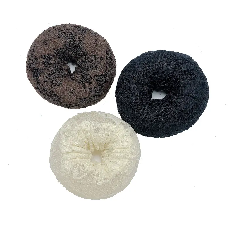 BSCI audited factory wholesale donut with lace fabric hair accessories lazy hair donut hair bun