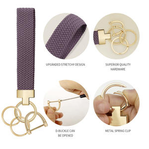 Stretchy Wristlet Keychain Cute Key Chain Woven Wrist Lanyard <b>For</b> Car Keys With 3 <b>Keyrings</b> And D Ring <b>For</b> Women <b>Men</b> - Product Image 2