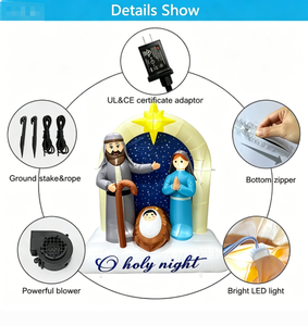 Décoration de Noël gonflable de 6 pieds de haut, scène de la Sainte Famille illuminée avec étoile LED, pour jardin, extérieur - Product Image 2
