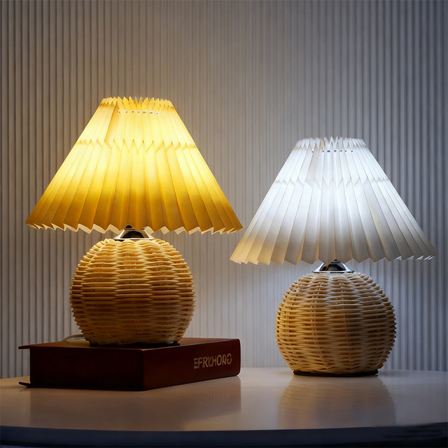 TOGETHER Creative Handmade Retro Rattan LED Touch Control Battery Simple Table Lamp for Bedroom Living Room Dining Room Decor