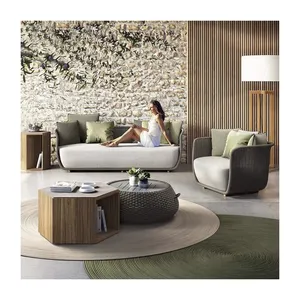 Produsen harga pabrik sekat anyaman meja Sofa Nordik dan kursi rotan teras set Taman furnitur luar ruangan