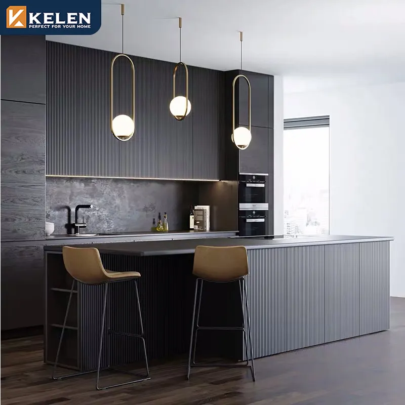 Kelen 2022 Modern home improvement Lacquer smart pvc cupboard island 3d Kitchen Cabinet Designs Furniture