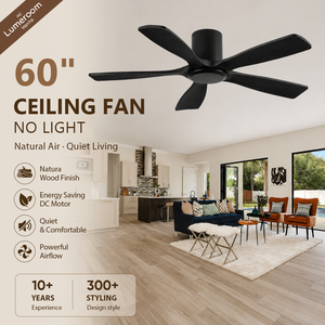 Ventilador de Techo de Madera Sólida Negra de 60 Pulgadas, Sin Luz, 5 Aspas, con Control Remoto de Pared, Motor DC Reversible Silencioso para Sala de Estar Grande - Product Image 1