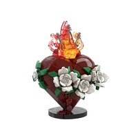 Funbuild Retro Red Heart Shaped Art Statue Building Blocks Kit MOC Patung Hati dari Balok Bangunan dengan Api Mawar Putih untuk Hadiah