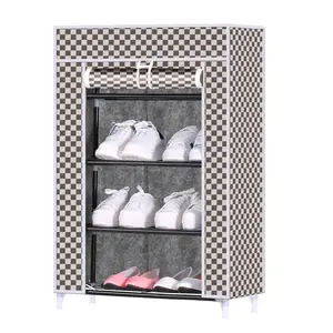 Free Standing 4 5 Tiers Shoe Rack Dustproof Cover Non-woven Fabric Shoe Tower Organizer Storage Shelf Cabinet