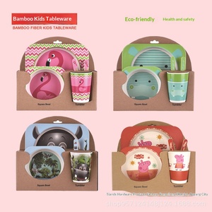 Juego de Vajilla Infantil de Fibra de Bambú, Plato, Cuchara, Tenedor y Taza con Diseño de Dibujos Animados, para Alimentación Complementaria - Product Image 2