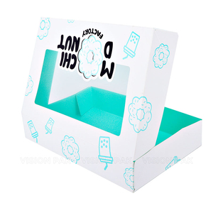 Boîte à donuts personnalisée avec motif de confettis, boîte de boulangerie bleu clair avec fenêtre transparente pour donuts et pâtisseries - Product Image 2
