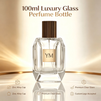 Flacon de parfum en verre facetté de 100 ml avec bouchon en alliage de zinc bronze foncé, finition givrée, pulvérisateur à pompe, ensemble cadeau vide comprenant boîte et sac