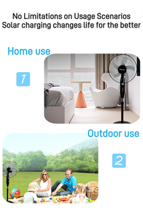 China Factory 16inch 18inch 12v Solar Ac Fan Solar <b>Rechargeable</b> Fan With Solar USB Charge and <b>LED</b> <b>Light</b> HF-198-15W <b>Rechargeable</b> - Product Image 6