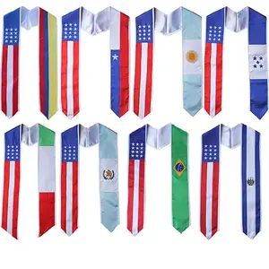 Graduation Sash/Stole/Scarf International Study Abroad Adult Unisex USA Flag Grad Sash Scarf Hat Stole Ethnic Studies Graduate